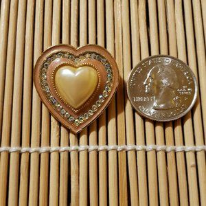 1928 Heart Brooch With Borealis Crystals & Faux Heart Shaped Pearl.